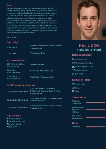 Fizik Öğretmeni CV Örnekleri cv indir